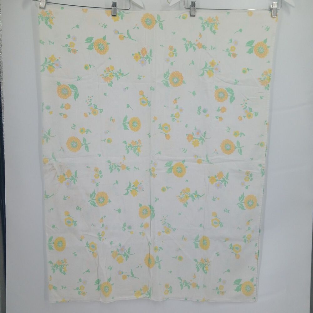 Vintage white and Yellow Floral Printed Cotton Tablecloth grannycore